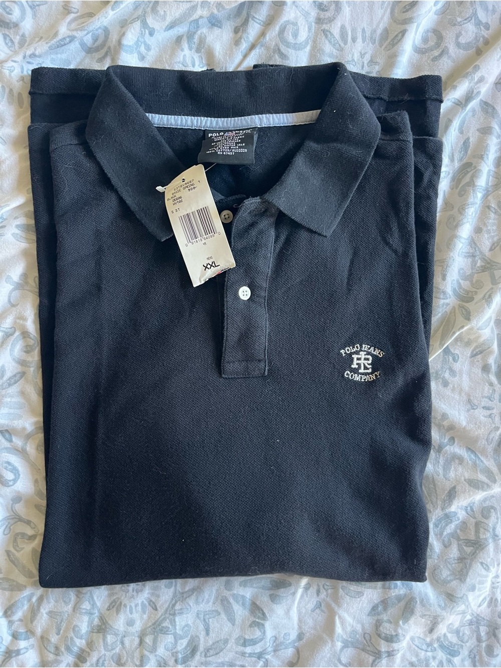 Vintage Polo Jeans Company Black Polo Shirt Men’s XXL NWT 100% Cotton